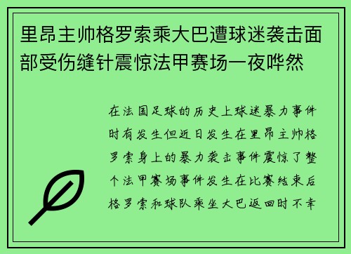 里昂主帅格罗索乘大巴遭球迷袭击面部受伤缝针震惊法甲赛场一夜哗然